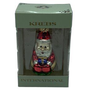 Krebs‎ International Santa Claus Glass Ornament 4” Kris Kringle Hold Present NEW